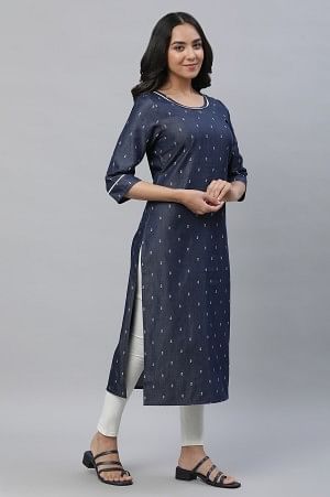 Blue Denim Kurta with Lace Patch