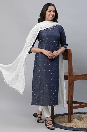 Blue Denim Kurta with Lace Patch