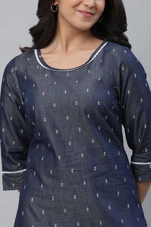 Blue Denim Kurta with Lace Patch