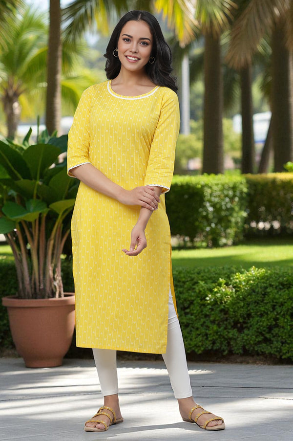 Yellow Printed Straight Kurta