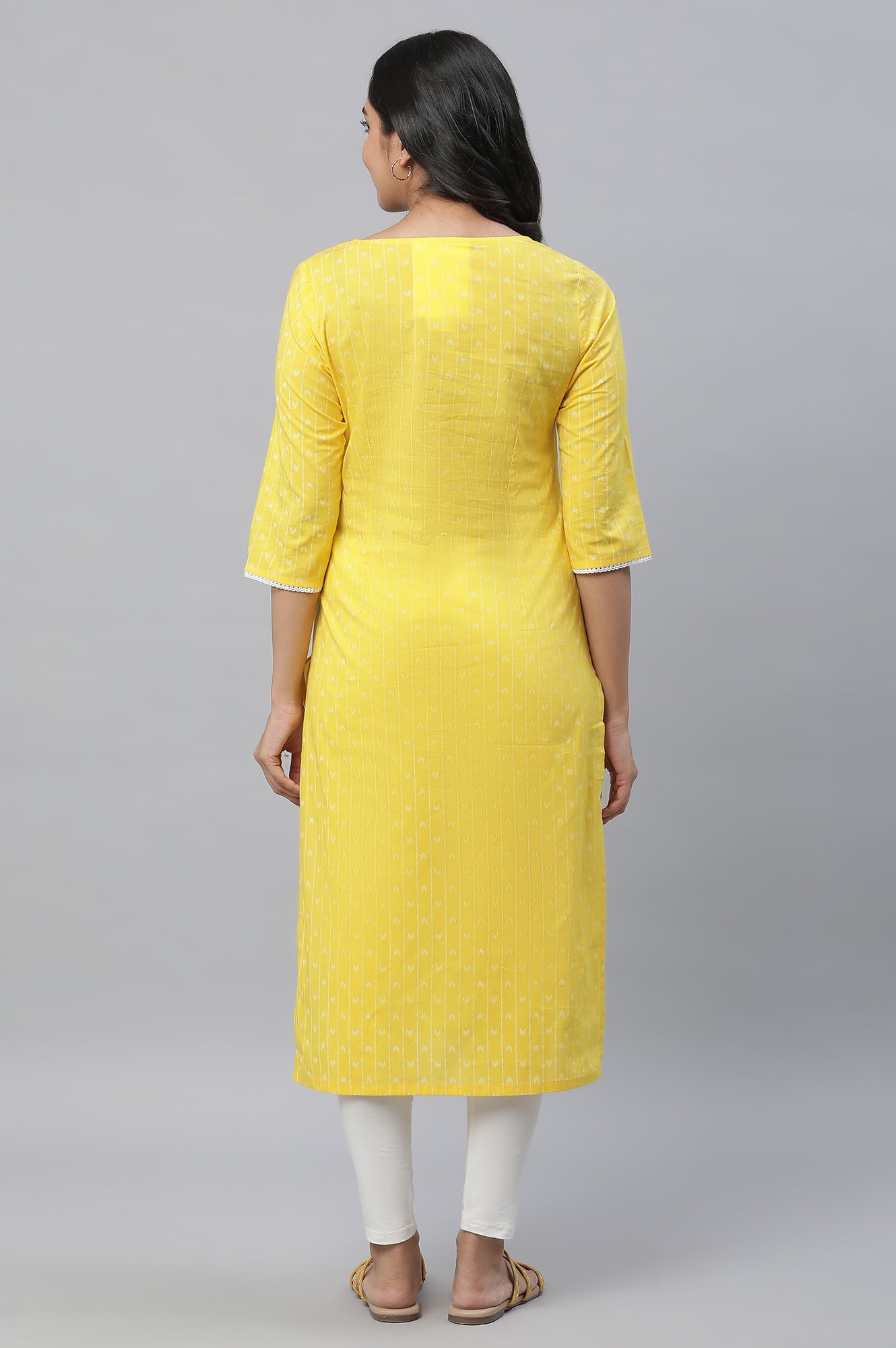 Yellow Printed Straight Kurta