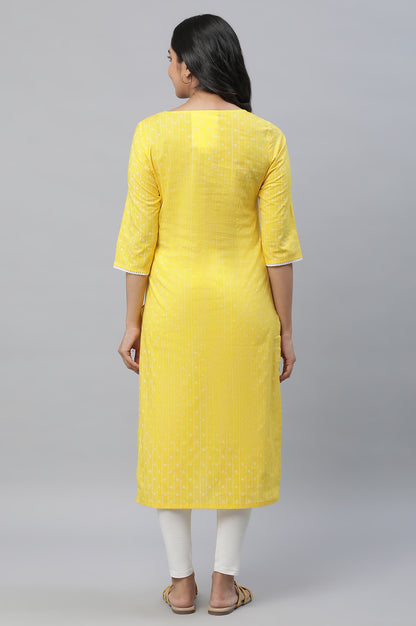 Yellow Printed Straight Kurta