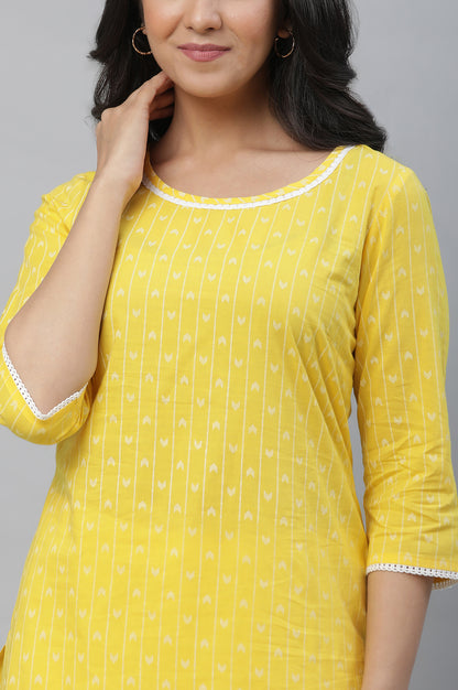 Yellow Printed Straight Kurta