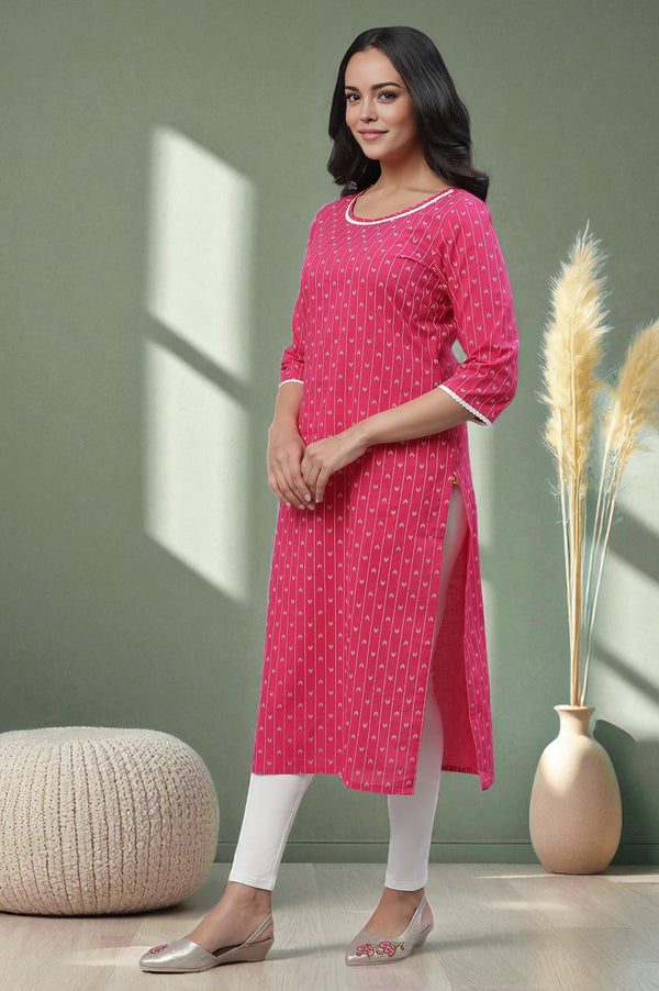 Pink Printed Straight Kurta