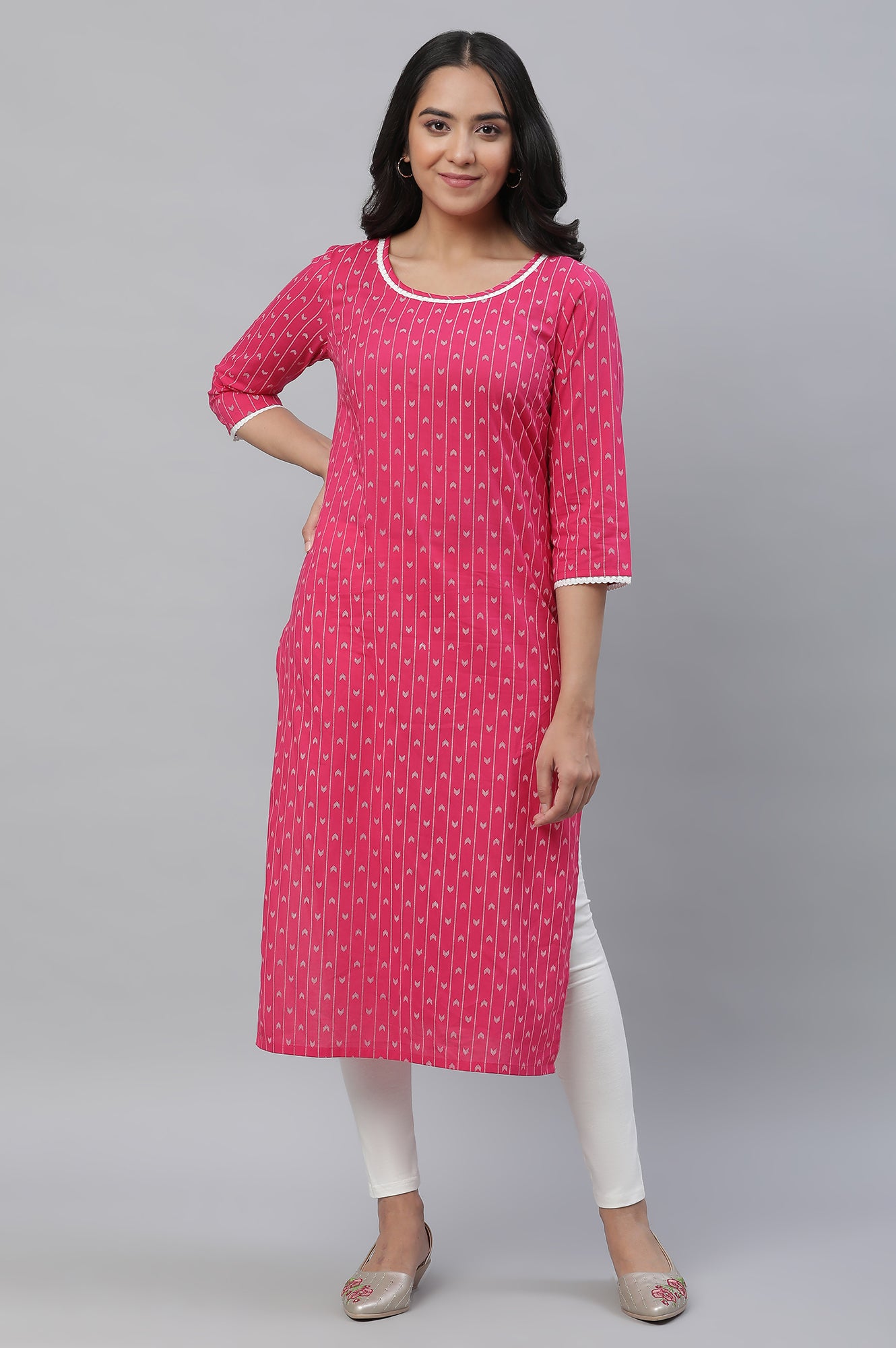 Pink Printed Straight Kurta