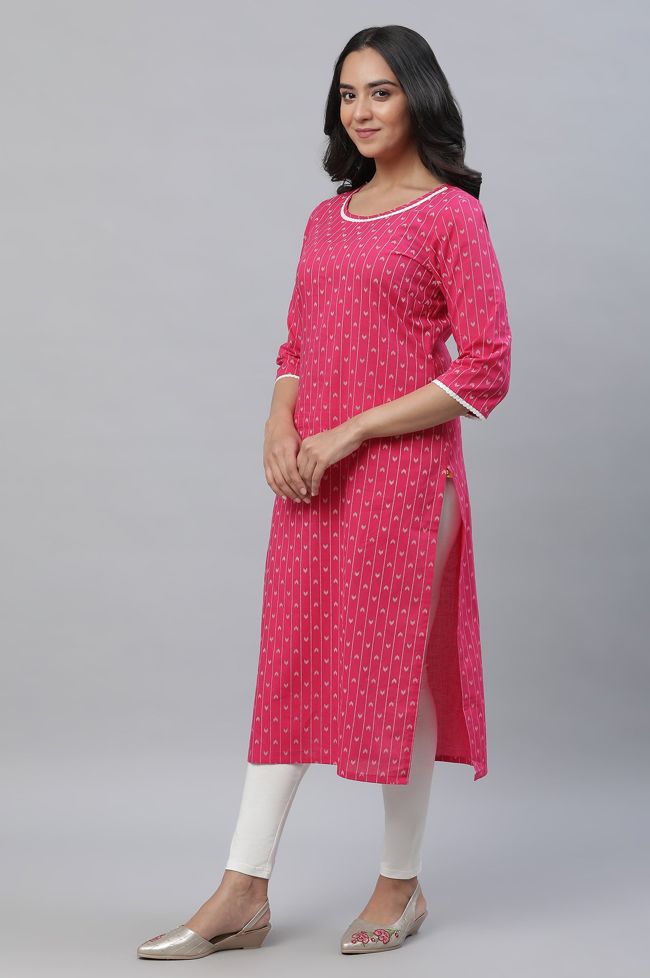 Pink Printed Straight Kurta