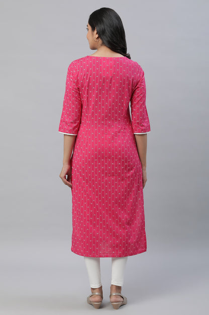 Pink Printed Straight Kurta