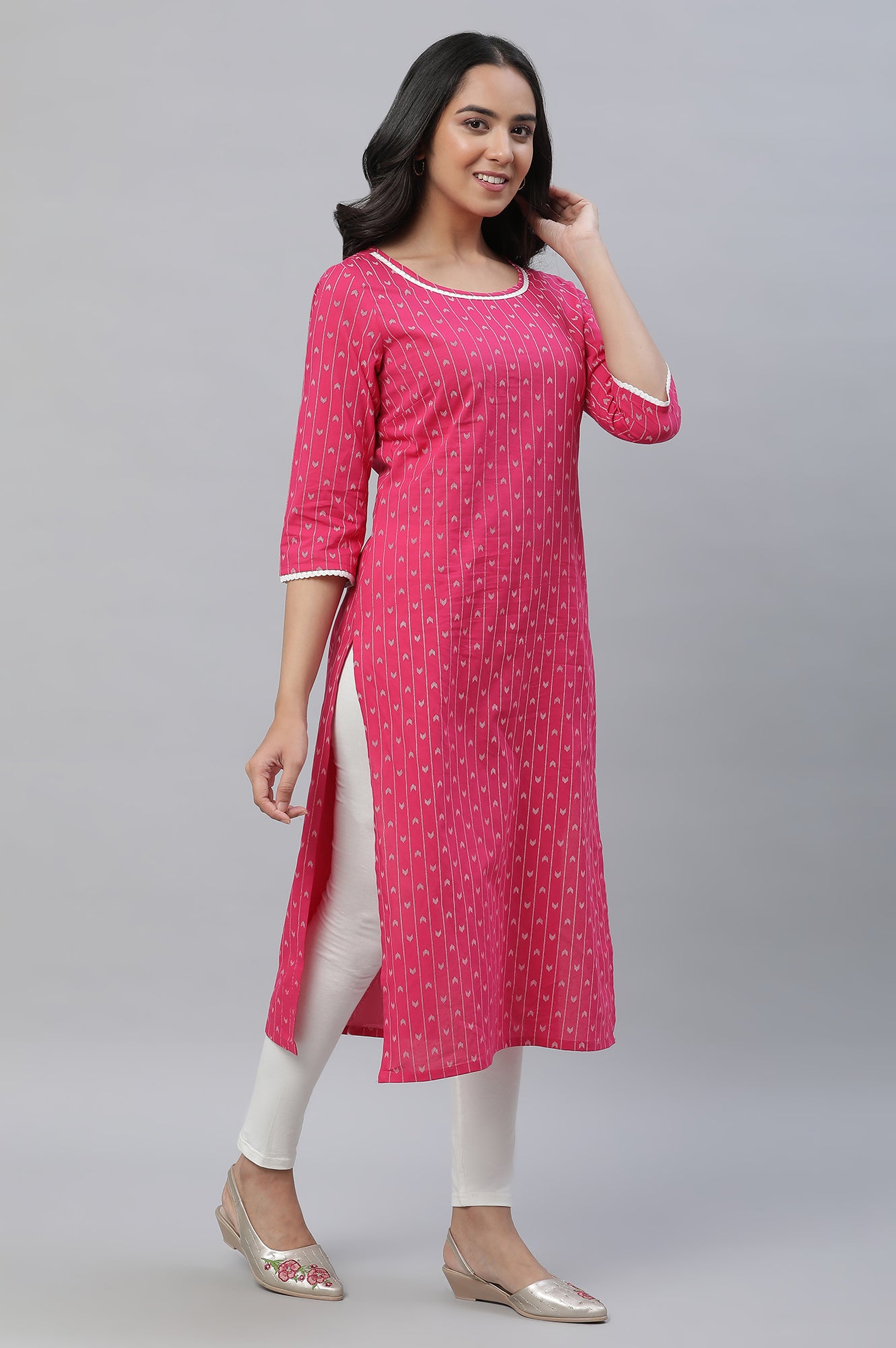 Pink Printed Straight Kurta