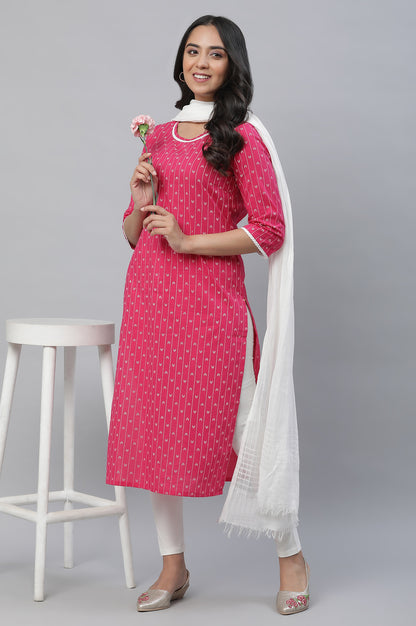 Pink Printed Straight Kurta