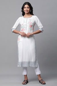 White Printed Casual Kurta