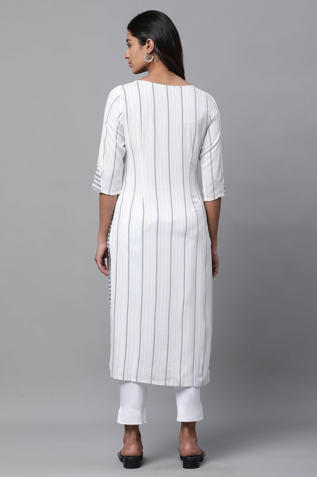 White Printed Casual Kurta
