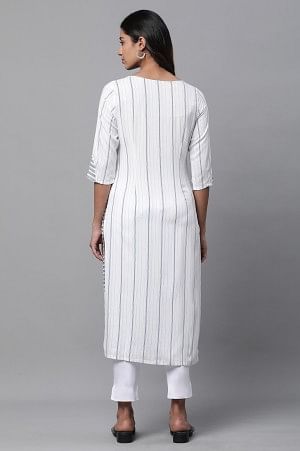 White Printed Casual Kurta