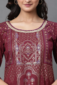 Maroon Printed Foil Print Sequined Straight Cotton Kurta