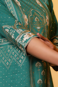 Green Printed Foil Print Sequined Straight Cotton Kurta