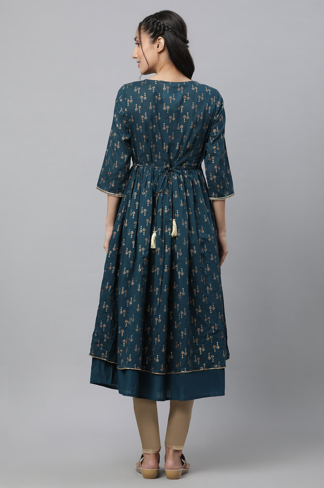 Green Heavy Yoke Embroidered Flared Festive Kurta