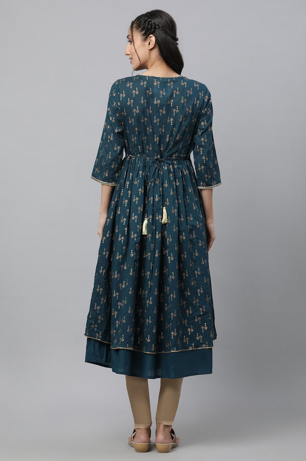 Green Heavy Yoke Embroidered Flared Festive Kurta