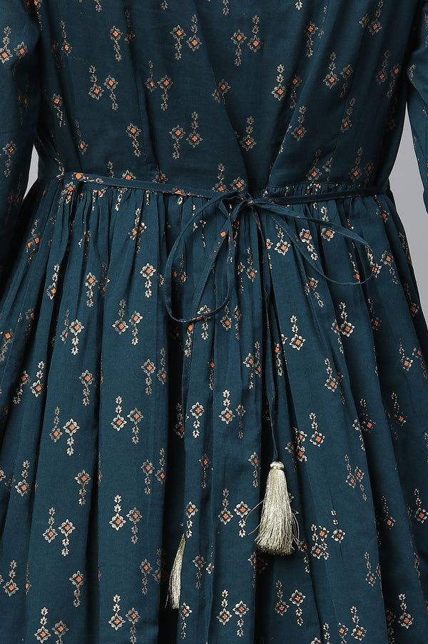 Green Heavy Yoke Embroidered Flared Festive Kurta