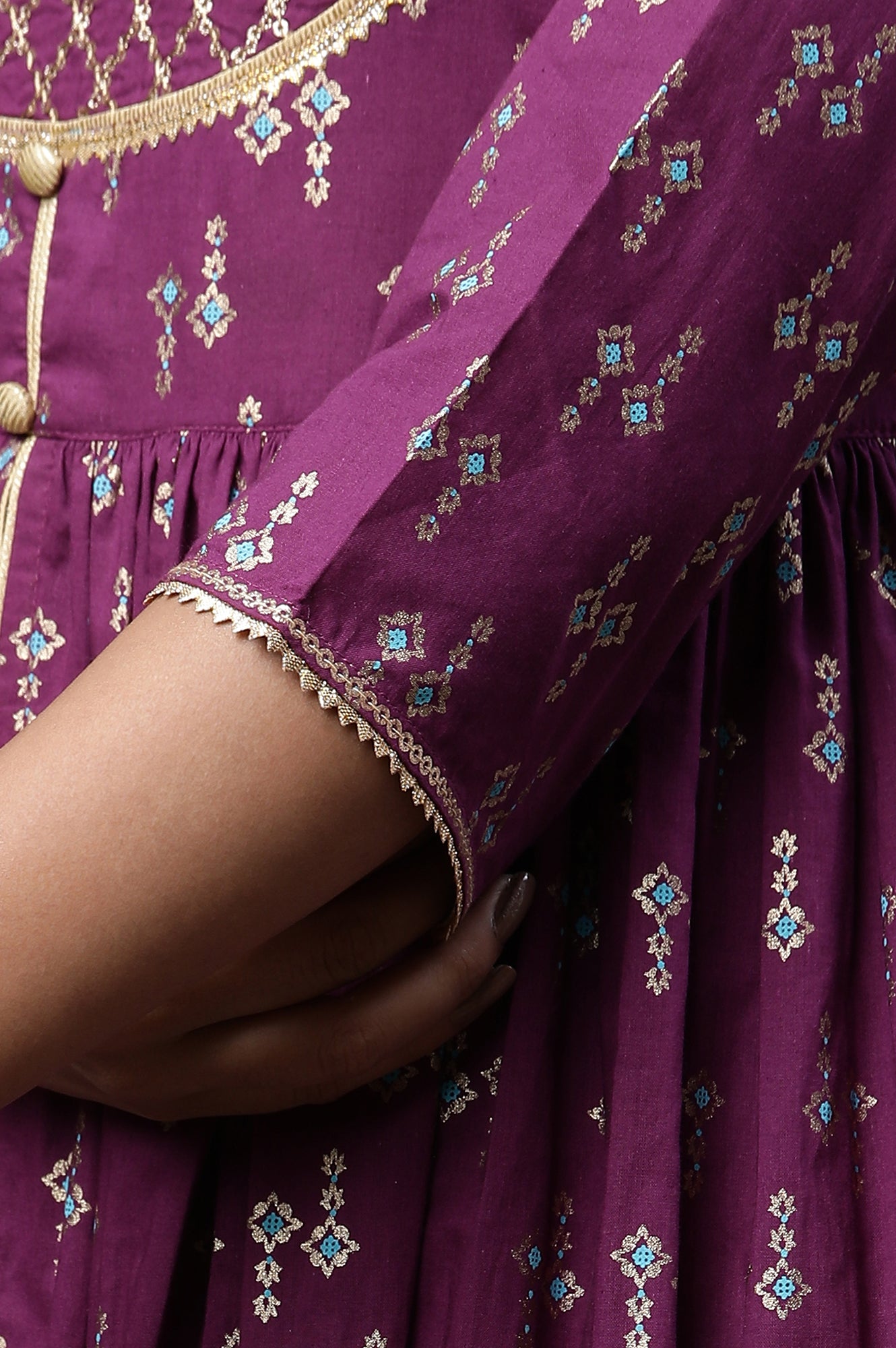 Purple Heavy Yoke Embroidered Flared Kurta