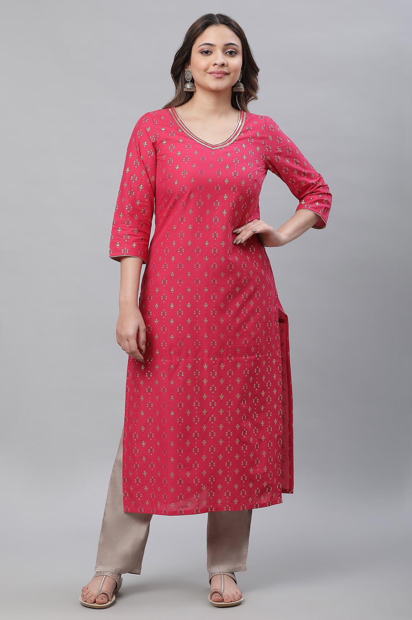 Hot Pink Embellished Kurta