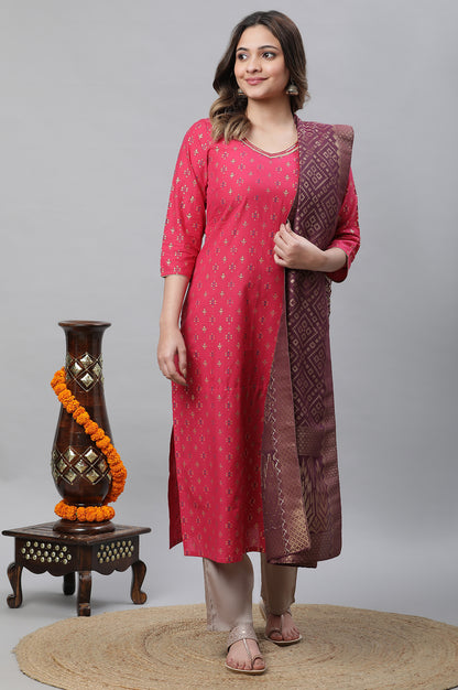 Hot Pink Embellished Kurta