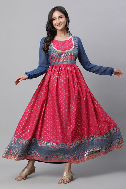 Red Yoke Foil Printed Festive Kurta