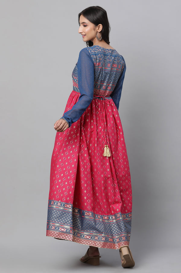 Red Yoke Foil Printed Straight Festive Kurta