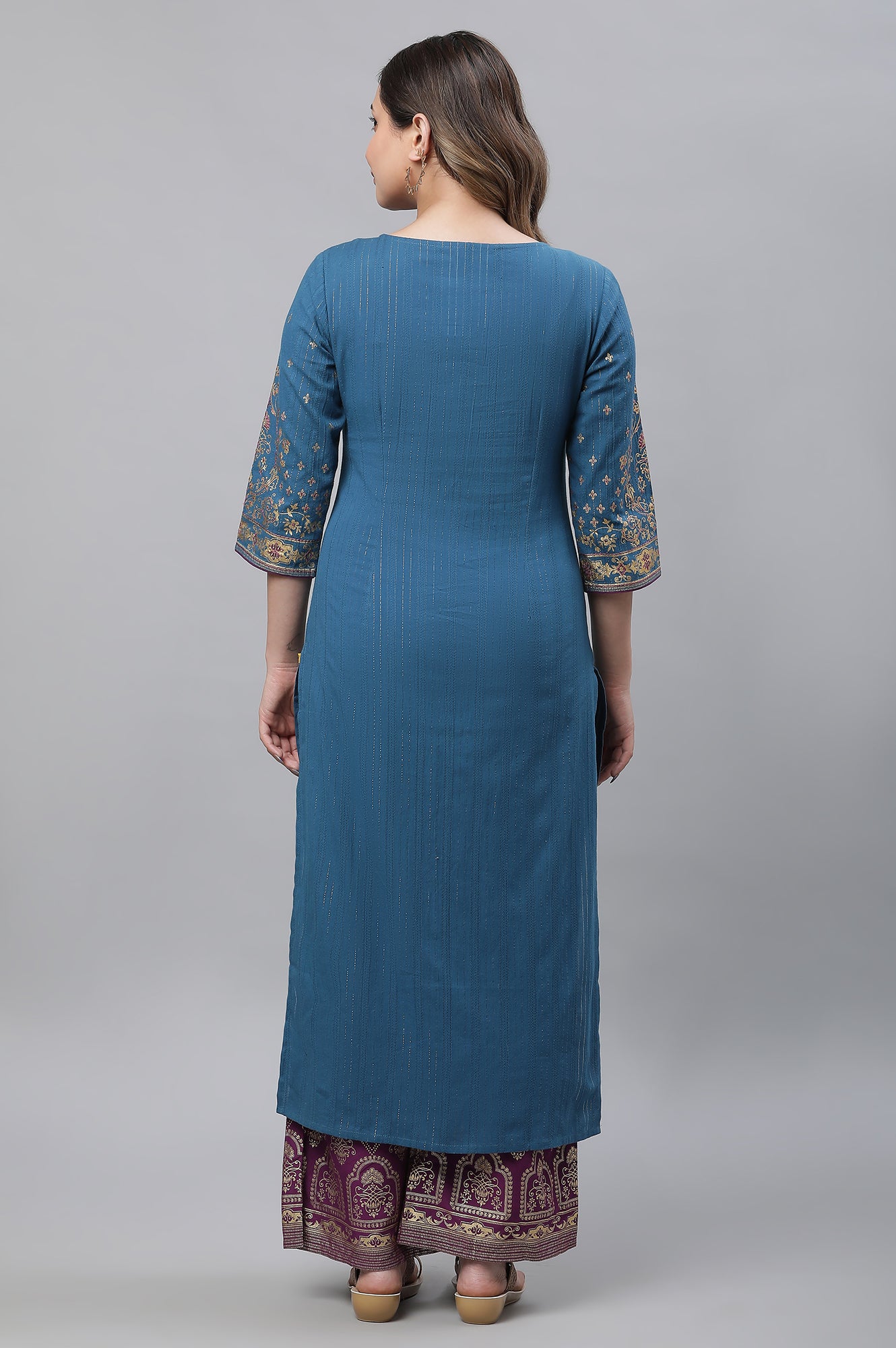 Blue Metallic Embroidered Kurta