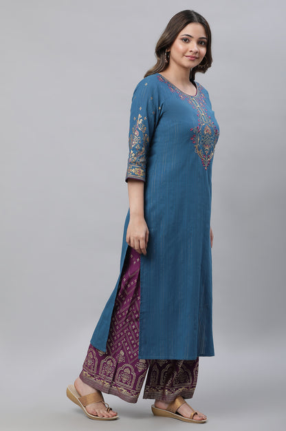 Blue Metallic Embroidered Kurta