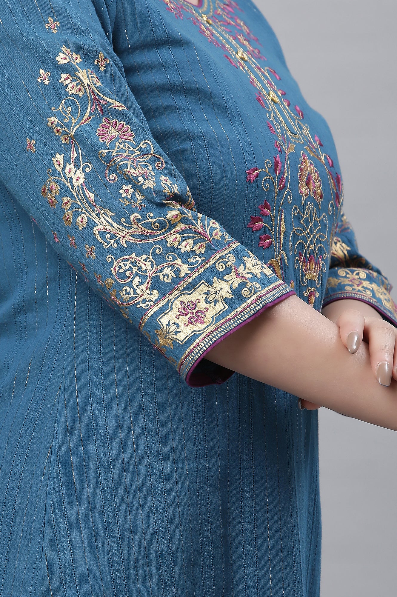 Blue Metallic Embroidered Kurta