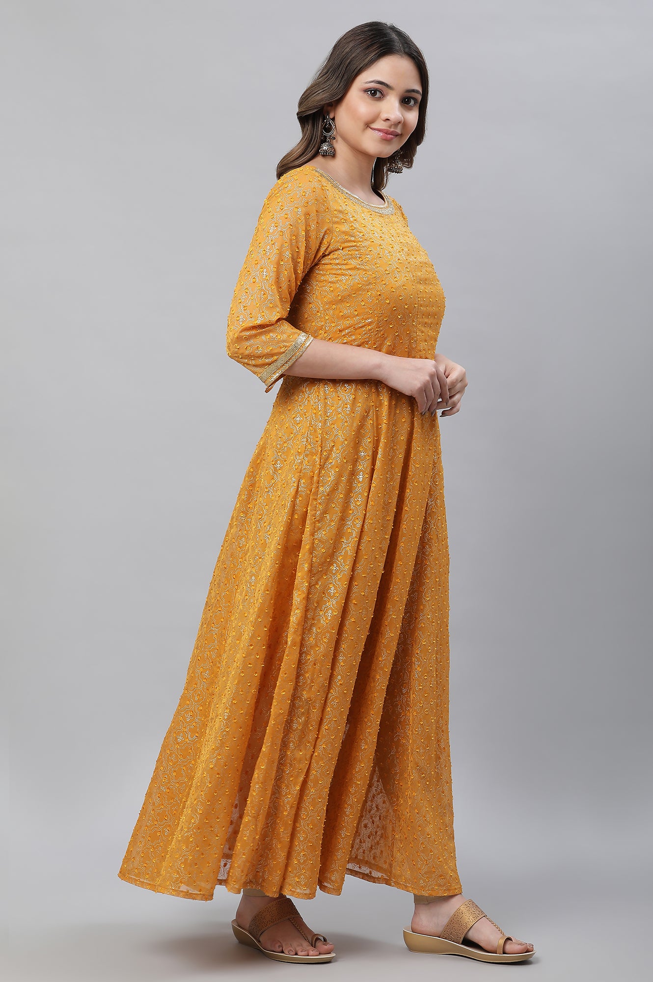 Yellow Kalidar Ethnic Long Kurta