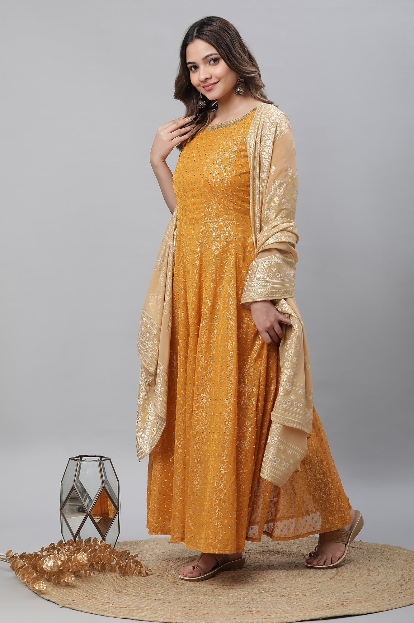 Yellow Kalidar Ethnic Long Kurta