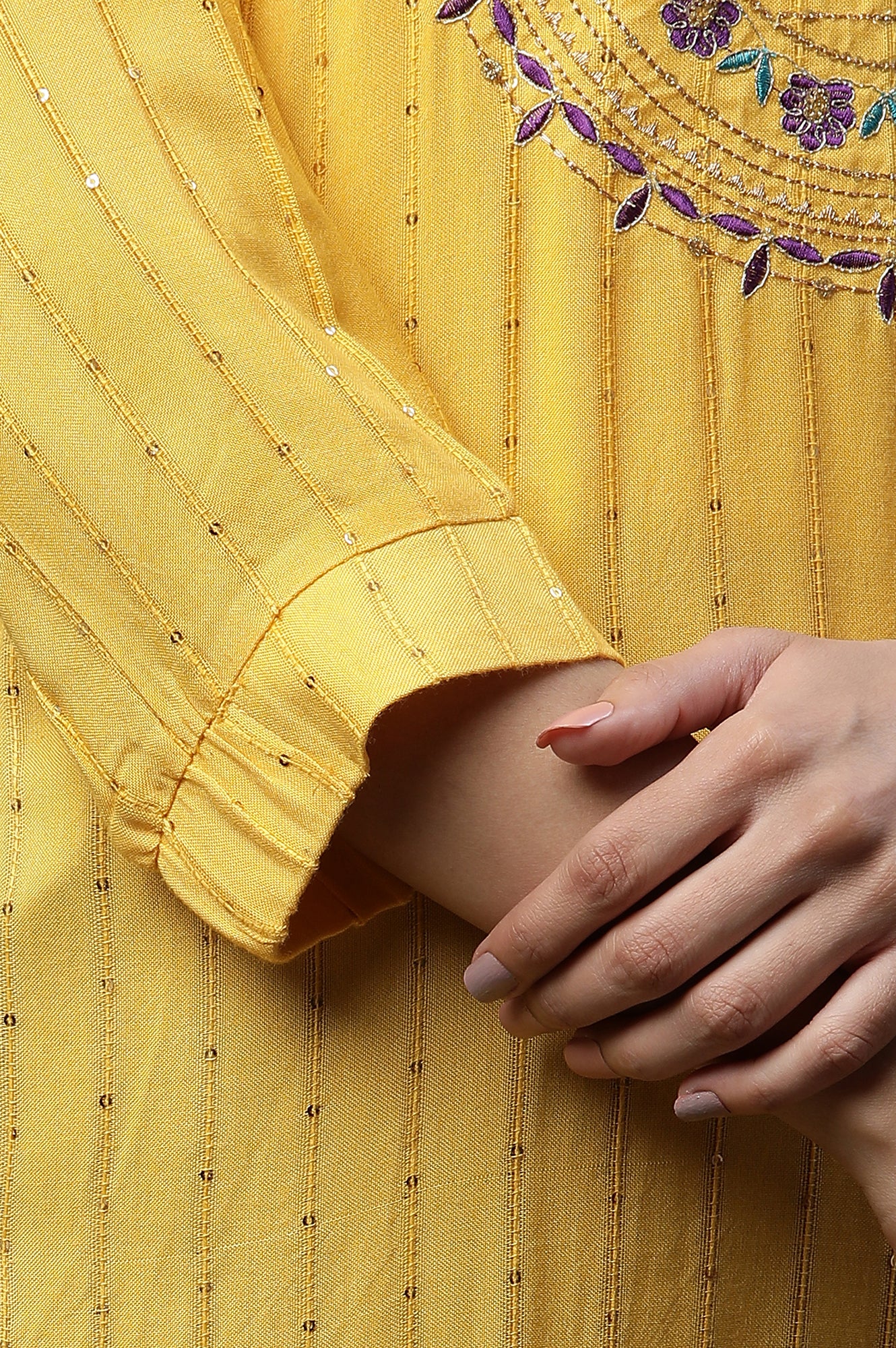 Yellow Metallic Embroidered Ethnic Kurta