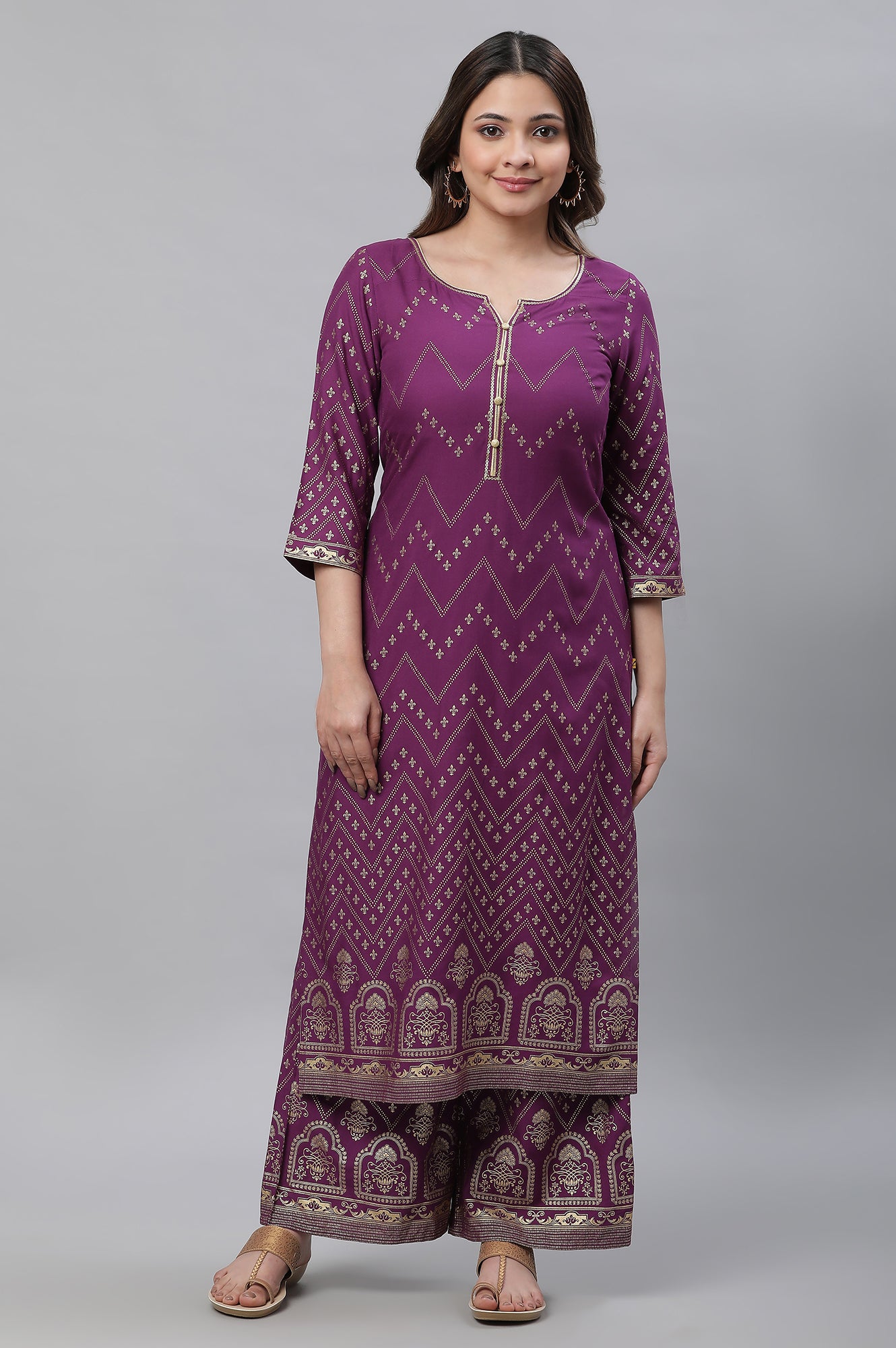 Purple Foil Printed Festive Kurta