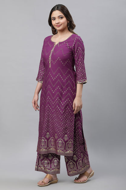 Purple Foil Printed Festive Kurta