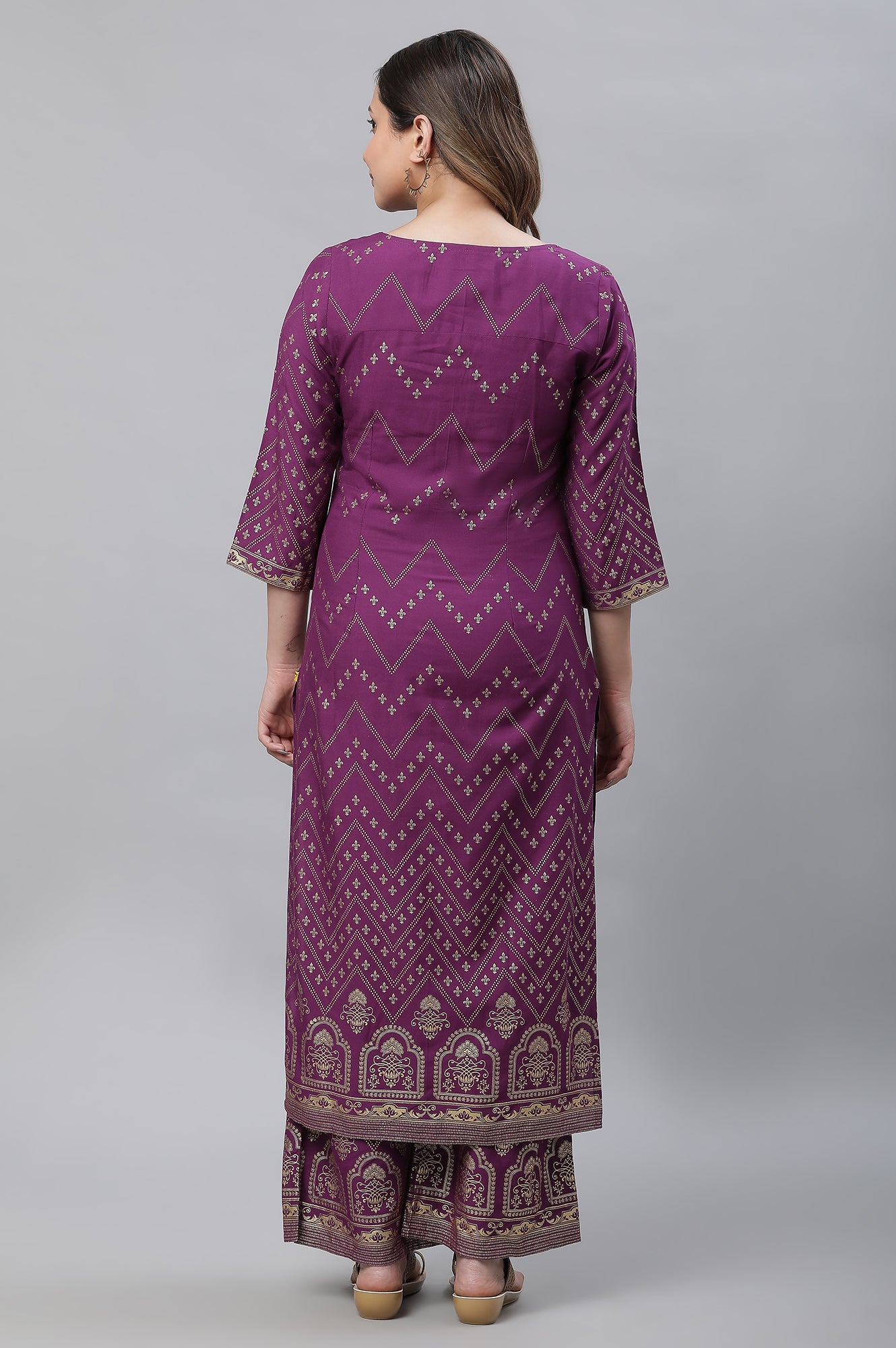 Purple Foil Printed Festive Kurta