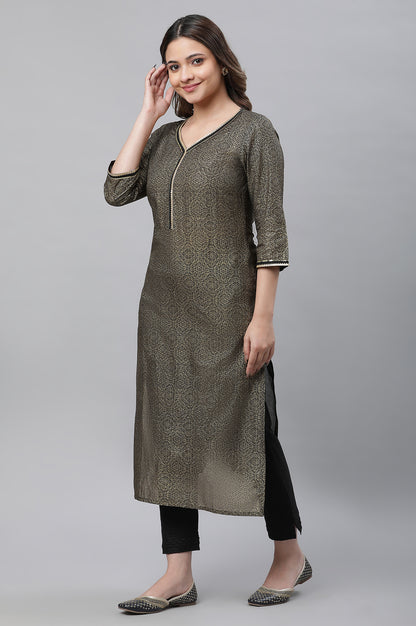 Black Foil Printed Straight Festive Kurta