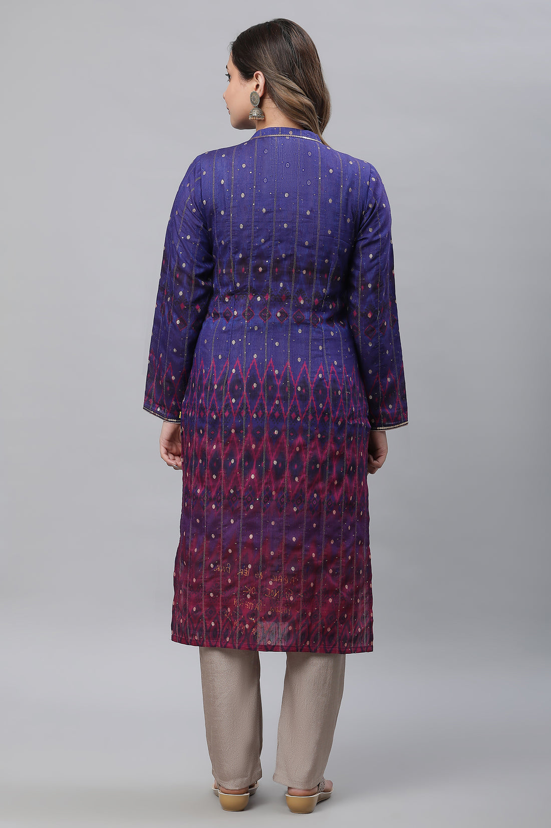Blue Ombre Ikkat Printed Embellished Kurta