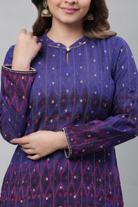 Blue Ombre Ikkat Printed Embellished Kurta