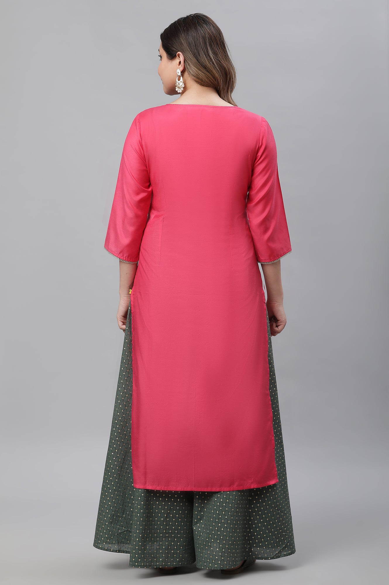 Pink Embellished Festive Kurta with Gold Puff Print