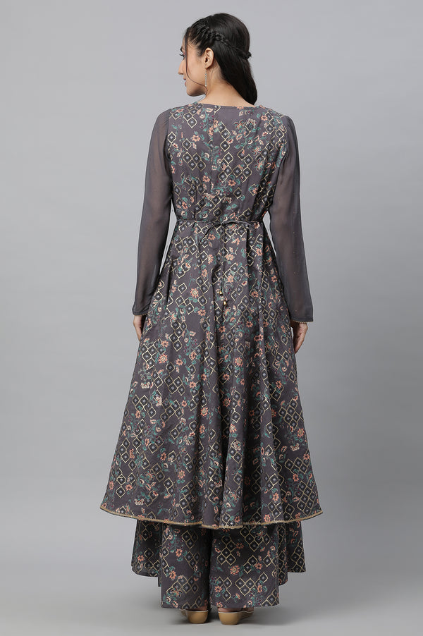 Grey Embellished Anarkali Flared Festive Kurta