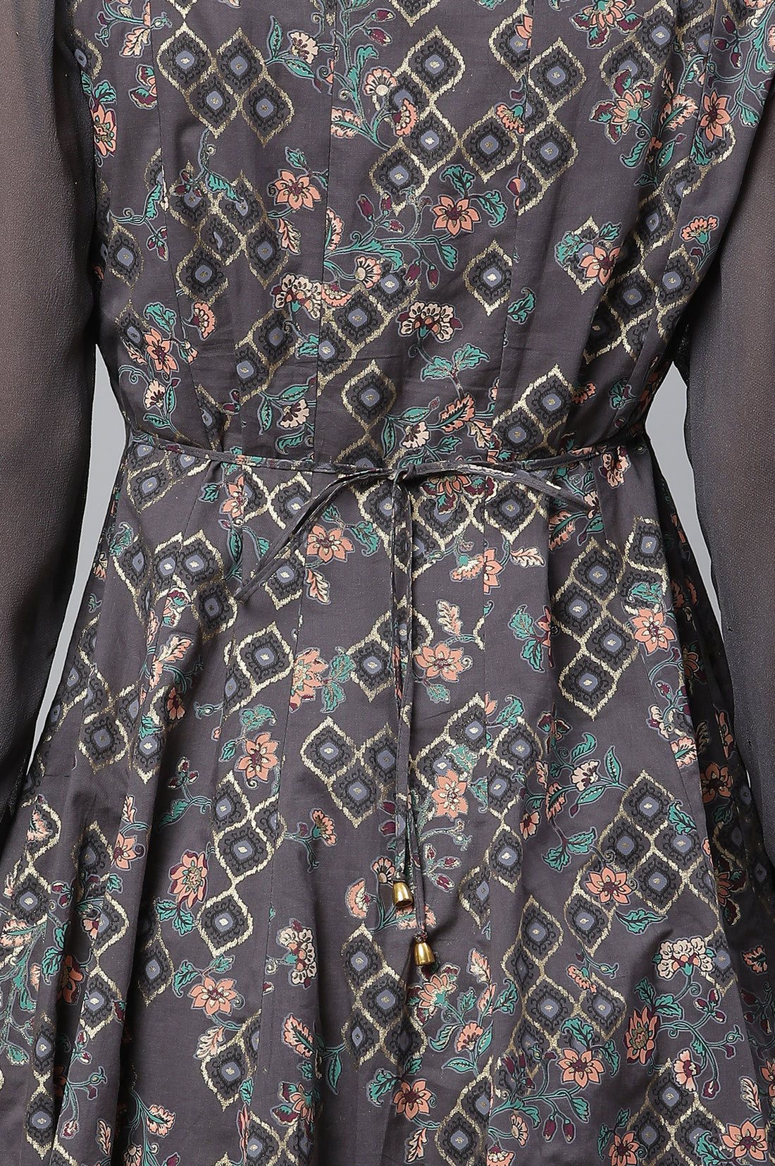 Grey Embellished Anarkali Flared Festive Kurta