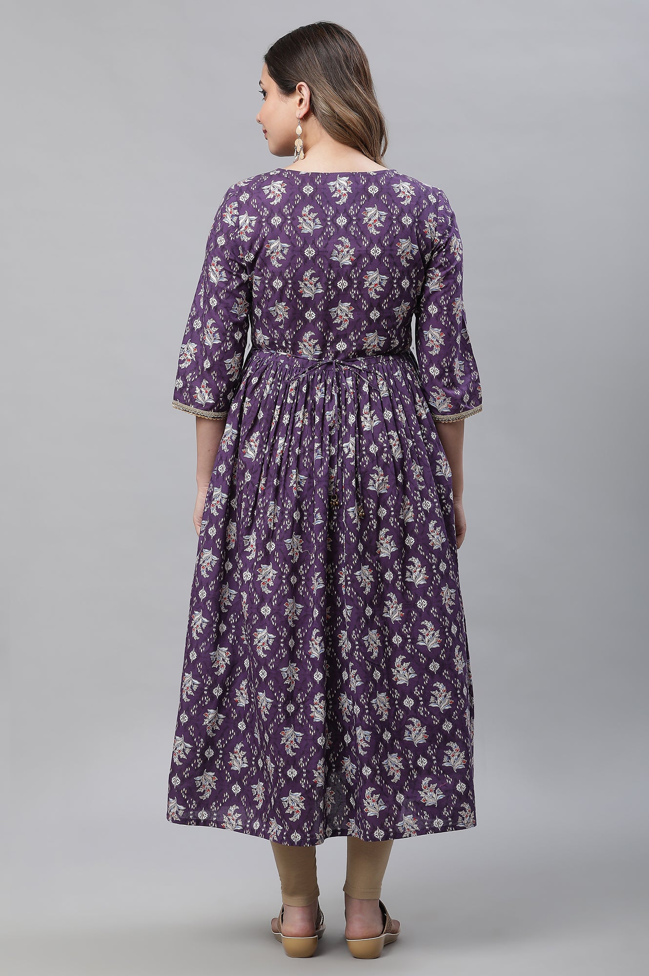 Purple Floral Printed Flared Kurta