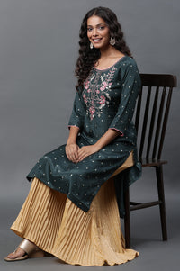 Dark Green Zari Embroidered Shantung Kurta