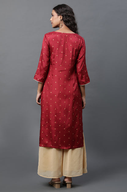 Red Zari Embroidered Shantung Kurta