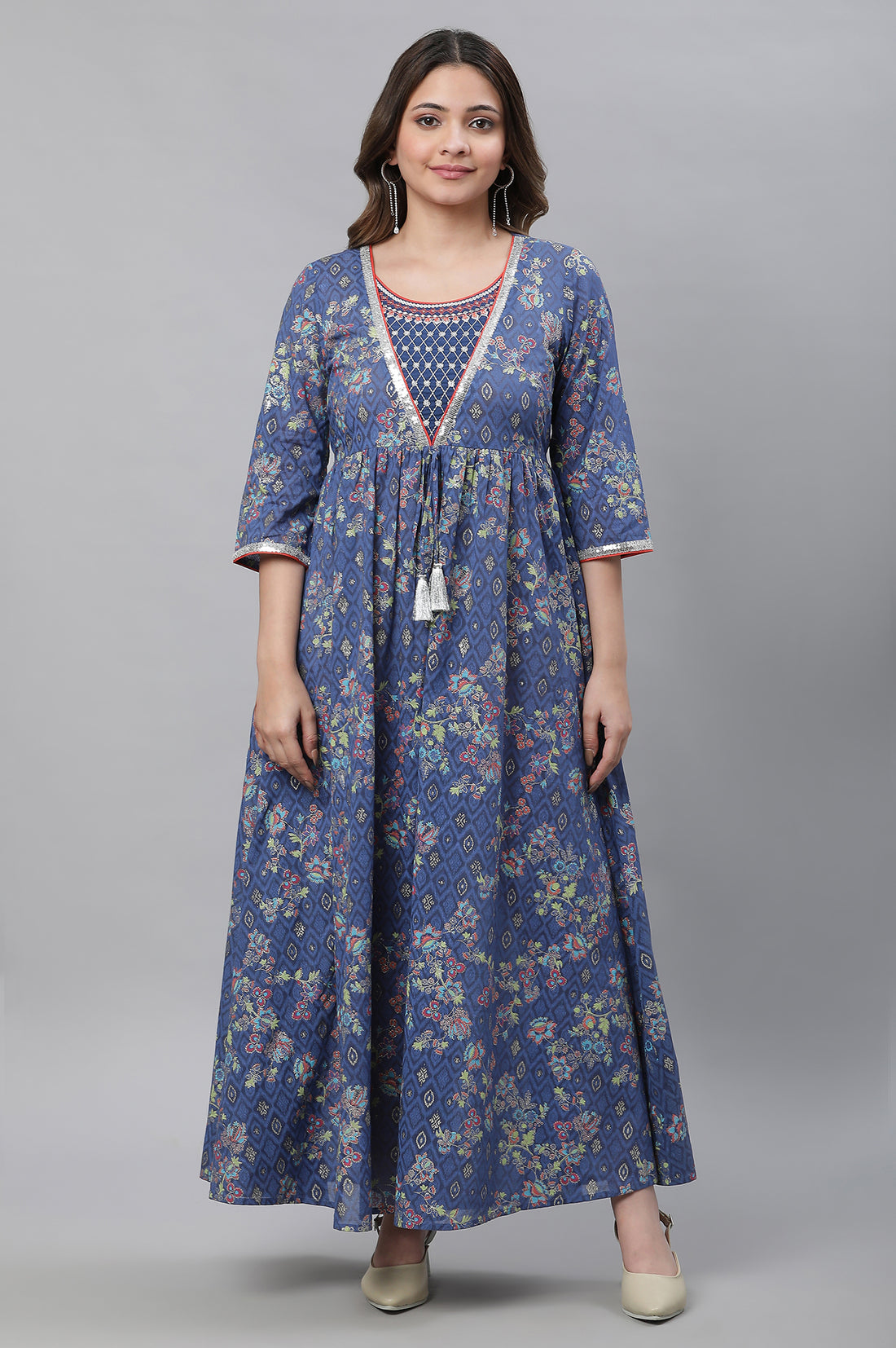 Blue Embellished Full-length Printed Kurta