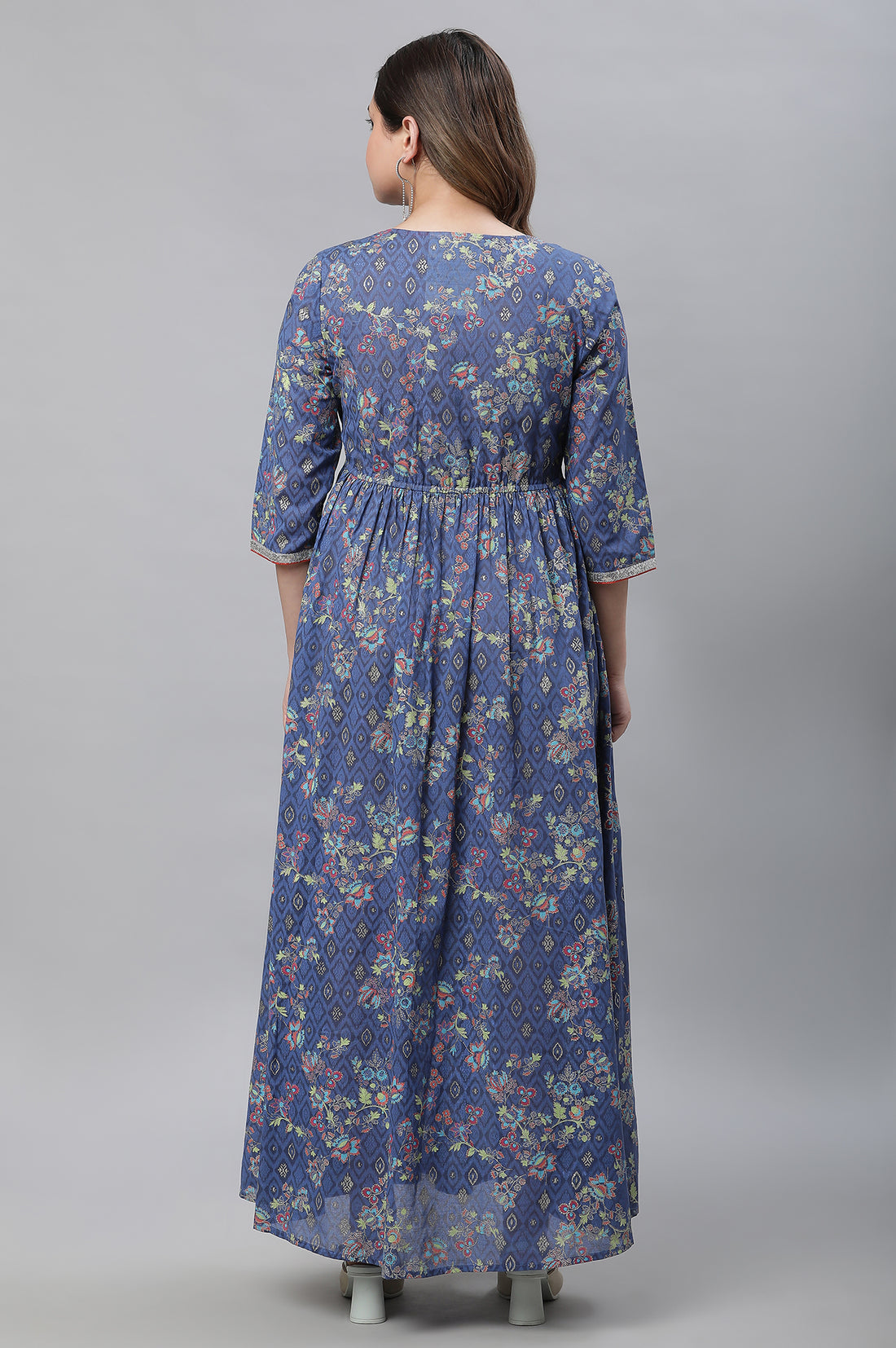 Blue Embellished Full-length Printed Kurta