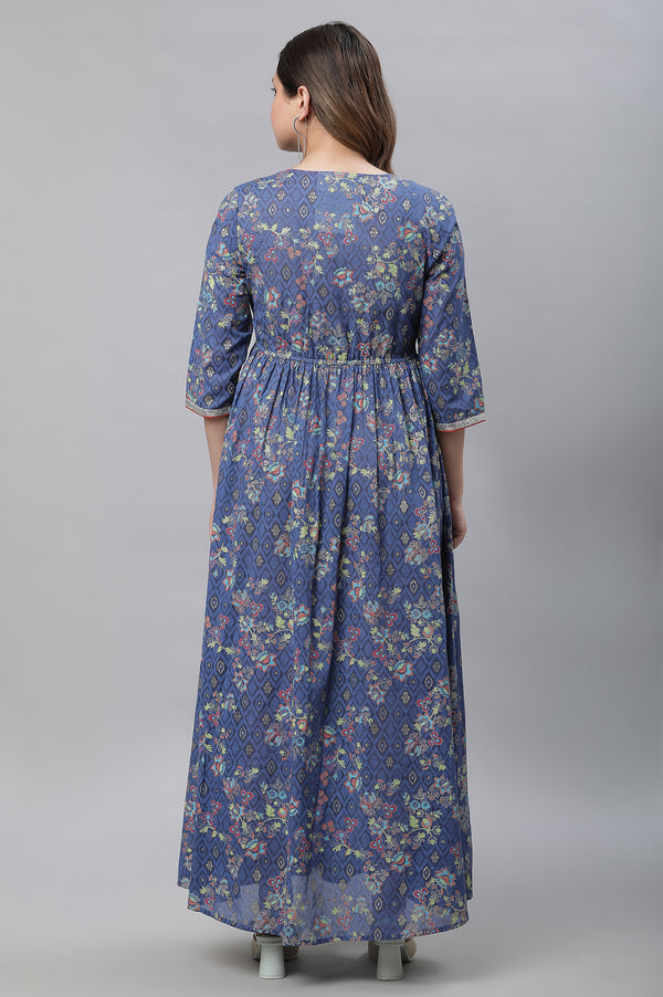 Blue Embellished Full-length Printed Kurta