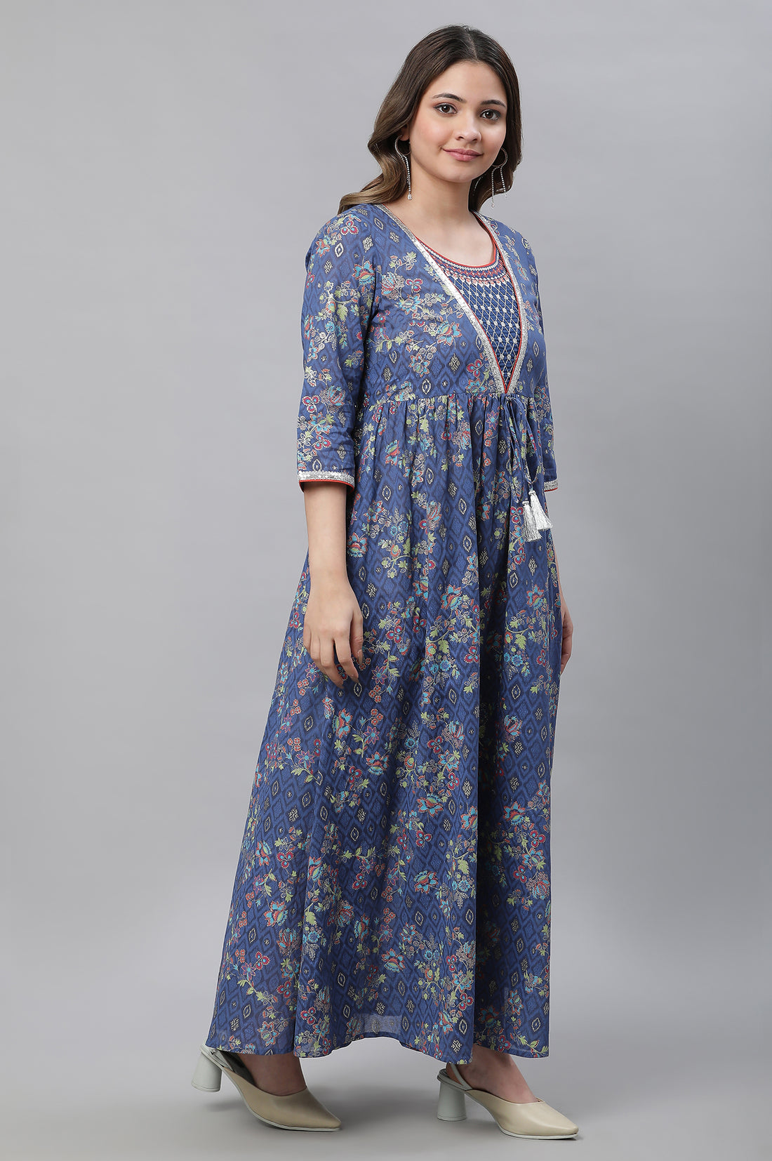 Blue Embellished Full-length Printed Kurta