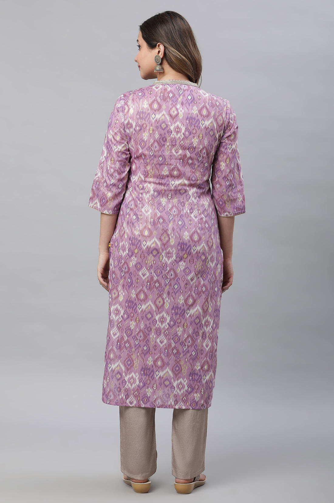 Purple Ikkat Printed Straight Festive Kurta