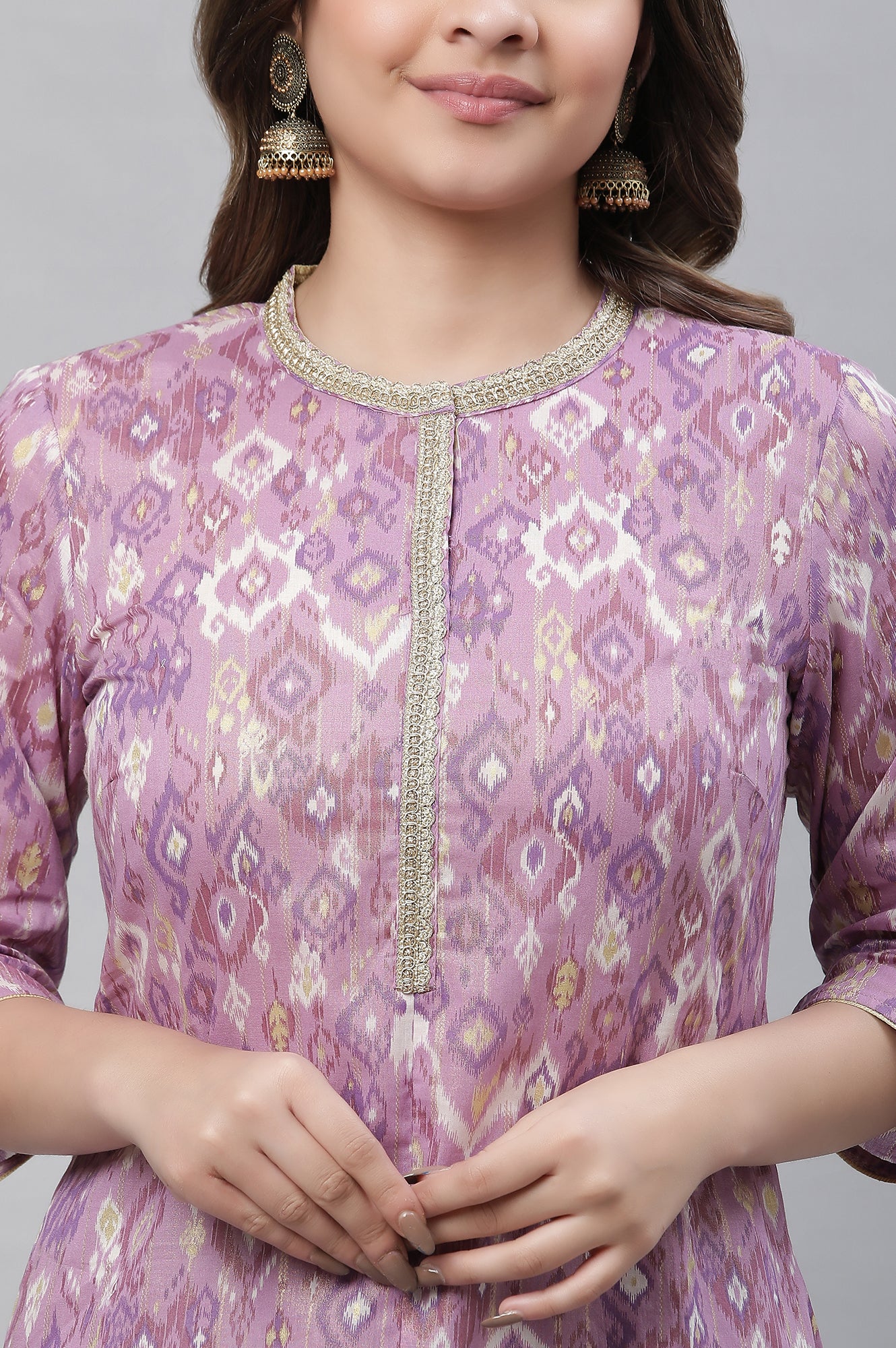 Purple Ikkat Printed Festive Kurta